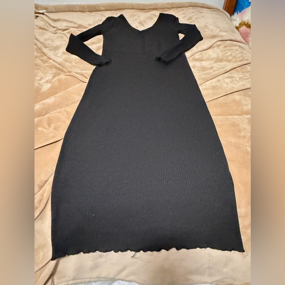 Topshop Black Long Sleeve Knit Ribbed Dress Women’s Medium